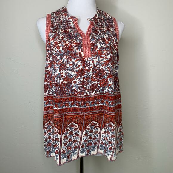 Lucky Brand Red Gray Floral Blouse Sz Small - Picture 1 of 9